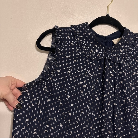 Kate Spade Night Sky Silk Blend Sleeveless Top Star Navy Silver Medium - Picture 4 of 8